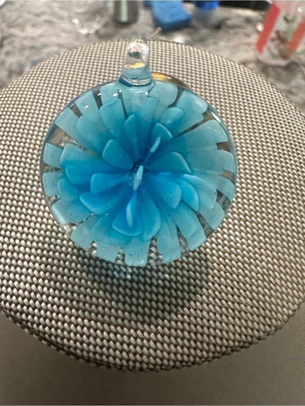 Handblown Blue Floral Glass Pendant